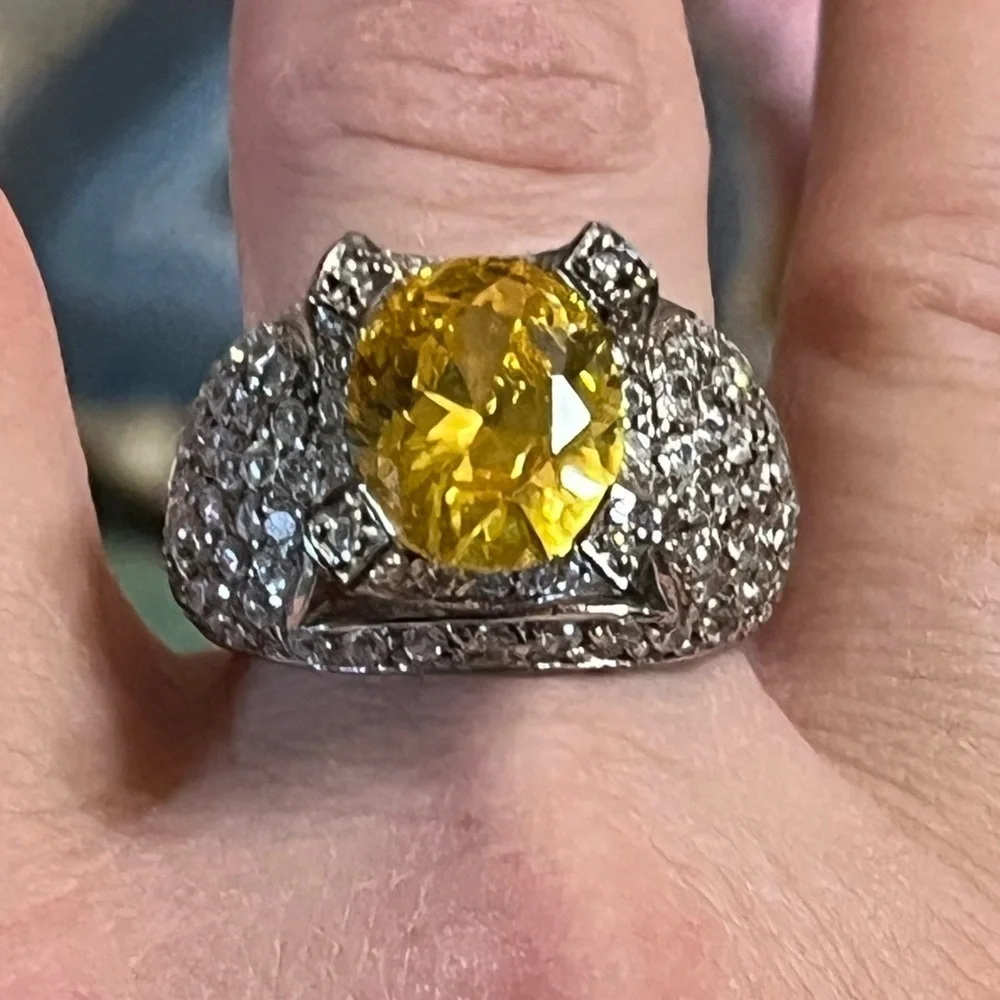 Sterling Silver Radiant Yellow CZ Sparkling Ring